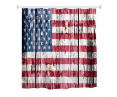 A.Monamour Tenda da Doccia Impermeabile In Poliestere Tessuto Bandiera Americana Bandiera Americana Dipinta Su Struttura Di Legno Di Assi Di Legno Rustici DEpoca Antimuffa Tenda della Vasca da Bagno