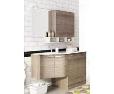 Mobile lavanderia p/lavatrice-asciugatrice e carrelli cesti bucato, colore rovere scuro e bianco - Misura: L.131 P.35/62 cm,top Lavabo In Ocritech Con Vasca Integrata