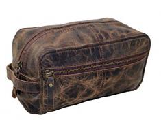 Jaald Borsa Valigetta Kit Beauty Case Pochette Wash Bag in Pelle da Uomo Donna per Bagno Toilette Rasoi Trucco Cosmetici Farmaci Necessaire Viaggi Impermeabile Regalo Leather toiletry bag dopp kit