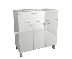 IGA, Lavabo con mobiletto sottolavabo, rettangolare, in ceramica, set di mobili da bagno, bianco, 80 cm