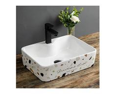 Lavabo da Appoggio Lavabo Rettangolare con Rubinetto Nero Lavandino da Bagno in Ceramica Terrazzo Moderno sopra il Lavandino Lavabo da Bagno Lavandino in Porcellana Artistica Senza Foro di Troppopieno