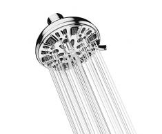 WuYan Soffione doccia a pioggia combinati. 9 funzioni ad alta pressione, Testa Doccia Tonda ad Alta Pressione In Inox - Finitura cromata,Connettore G1/2