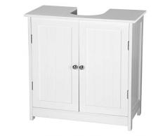 WOLTU Mobile Sottolavabo per Bagno Mobiletto a Terra Sottolavandino Armadietto Bianco a Due Ante con Ripiani in MDF BZS02ws