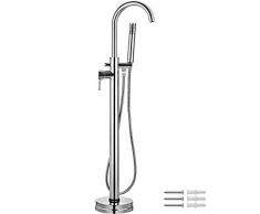 VEVOR Rubinetti da Bagno Ottone e Cromato, Miscelatore Doccia Vasca Altezza Totale 45,8 Pollici, Rubinetteria Vasca con Doccia Pressione Minima Richiesta 1,0 Bar, Rubinetteria da Bagno a Pavimento