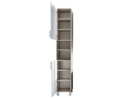 Trendteam Bagno Armadio a colonna Armadio Porto, 33 x 191 x 31 cm, cassettiera quercia chiara decorativa tagliata a sega, facciata bianca, molto capiente e con scompartimento aperto