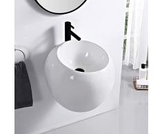 Lavabo da Appoggio in Ceramica Lavandino da Bagno Sferico Piccolo Lavandino da Parete Lavandino in Ceramica con Scarico Pop Up, 520x520x430 mm, Arancione (null White)