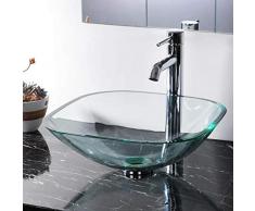 420mm lavabo moderno quadrato vetro temperato ciotola montato piano di lavoro bagno