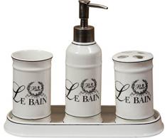 Biscottini Set Bagno per lavabo 4 pz | Accessori Bagno, Porta Sapone Liquido e Porta spazzolino, Vassoio portaoggetti e Bicchiere Bagno | Set Bagno Accessori