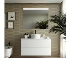 CAESAROO Mobile Bagno sospeso 100 cm Ulisse in Legno Bianco Opaco con lavabo a Ciotola - 100 cm, Standard