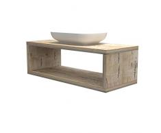 Mensola lavabo con vano portaoggetti, anche su misura, in 9 colori design 100% made in italy, incluse staffe a scomparsa, per bagno e lavabi dappoggio (Quercia sherwood, 100x50 cm - h 38 cm)