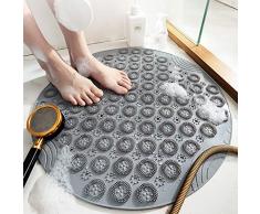 JOLIGAEA Tappetino Doccia Antiscivolo per Massaggio Rotonda, Grigio 55 cm / 21,65 inch, PVC Digitopressione Antibatterico Tappetino, con Fori di Scarico e Ventose Lavabile