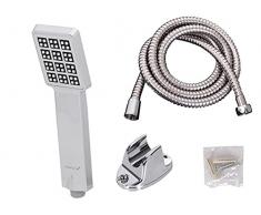 Kit Soffione Doccia con Tubo, Cornetto Telefono Doccetta Per Doccia + Tubo Flessibile Doccia 1,5M + Staffa Supporto Da Muro, Cromato e Quadrato (Quadrato)