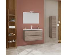 Kiamami Valentina MOBILE BAGNO SOSPESO 90CM CASSETTI QUERCIA NATURALE, LAVABO, SPECCHIO | BERLIN