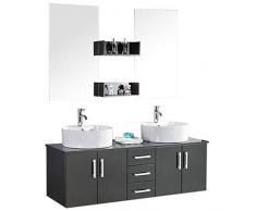 grafica ma.ro srl Mobile Bagno ARREDO Bagno 150 CM Butterfly Nero Laccato Doppio LAVABO con RUBINETTI Inclusi