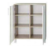 trendteam Bagno Armadio Cassettiera Porto, 65 x 80 x 31 cm, in Quercia Chiara Decorativa Tagliata a Sega, facciata Bianca, Molto capiente