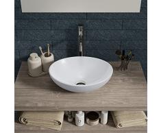 Lavabo da Appoggio Senza Troppo Pieno 41x33x14 cm Ovale in Ceramica Bianco Lucido per Mensole da Bagno Sospese