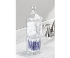 mDesign Contenitore in vetro con due ripiani per cosmetici – Barattolo con coperchio in vetro accatastabile – Organizer cosmetici in vetro ideale per il lavabo o l’armadio da bagno – trasparente