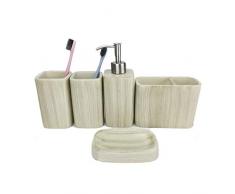 Dispenser di Sapone Liquido Accessori Bagno Set, 5 pezzi da bagno Ensemble, Set bagno Collezione Marmo Modello imitazione del grano di legno di sapone dellerogatore della pompa, Portaspazzolino, Tumb