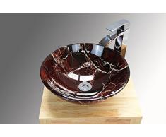 Home Supplies Lavabo da appoggio in vetro effetto marmo, per bagno e toilette, colore: bordeaux