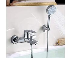 Auralum Rubinetto Vasca da Bagno a Parete con 5 Modalità di Doccia e Tubo da 150cm, Cromato Miscelatore Doccia