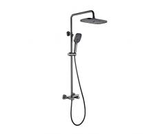 Sistema Doccia Termostatico con Bocca Vasca, Set Doccia Esterno Soffione Grigio, Doccetta 3 Funzioni, Kit Sistema Doccia Completo