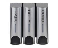 3 dispenser di sapone per gel doccia shampoo balsamo montaggio a parete argento