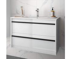 Yellowshop. - Mobile bagno sospeso legno modello Attila 80 cm con lavabo specchio led e colonna Varie Colorazioni (Bianco lucido (mobile + lavabo))