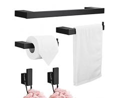 Set di accessori per il bagno da 5 pezzi Kit di accessori per il bagno Ganci da parete per portasciugamani Porta carta igienica Spazio alluminio Ganci per montaggio a parete e asciugamani,nero
