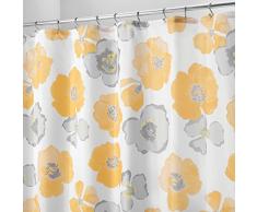 InterDesign Botanical Poly Tende per doccia in tessuto impermeabile, Tenda vasca da bagno in poliestere con delicato motivo floreale, giallo e grigio