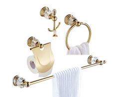 WOMAO Set di Accessori da Bagno in Oro di 4 Pezzi Tutti in Lega di Zinco con Cristallo, portasalviette portasalviette portasalviette portasalviette per WC, sospeso in Stile Lusso in Oro Lucido