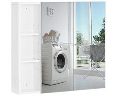 Yaheetech Armadietto a Specchio da Bagno Specchiera Moderna Mobilettto da Parete con 3 Ante Mobile a Muro Armadio Stile Shabby Chic a 3 Riapiani Regolabili 70,5 x 60,5 x 15 cm Bianco
