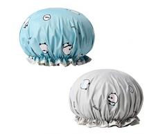 Cuffia da doccia impermeabile, 2 Pack Cuffia Doccia Riutilizzabile, Cuffia da Bagno Donna Elastica Grande Showe Caps per Donna Doccia Spa Salon