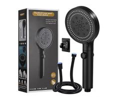 jutyum Soffione Doccia ad Alta Pressione Risparmio Idrico, Per Doccia 6 Funzioni Getto, Doccetta Risparmio Acqua Universale con 1.5m Tubo, Multi-Functional High Pressure Shower Head Nero