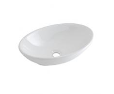 Hudson Reed Kenton Lavabo d'Appoggio Ovale per Bagni - Lavandino Bagno con Design Moderno - Ceramica Bianca - Senza Fori per Rubinetteria - 520 x 320 x 140mm