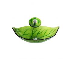 FANGYAO Vetro temperato trasparente luce verde a forma di Arca foglie arte Lavabo Bacinella da appoggio (590 * 195 * 12mm) , single basin
