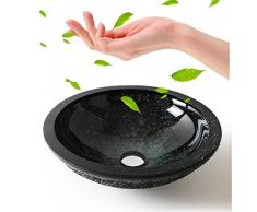 FFJTS Lavabo da bagno in vetro temperato - Bacino da appoggio lavabo da caffè - Art (nero) , A