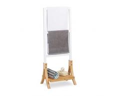 Relaxdays 10020978 Portasciugamani da Terra con 3 Aste e Ripiano, Legno, Bianco, 28.5 x 41 x 104 cm