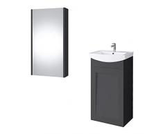 Planetmöbel Vanity Unit Lavabo in ceramica Specchio Armadietto WC Ospite Set di mobili da bagno 45cm opaco (Antracite opaco)