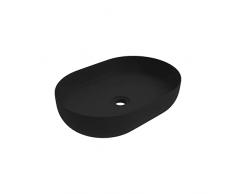 ERCOS Lavabo Dappoggio Ovale In Ceramica, Lavabo Bagno Colore Nero , Senza Troppopieno, Dimensioni 400x135 mm
