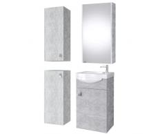 Planetmöbel Set da bagno completo in mobiletto da 40 cm, con lavabo, armadietto a specchio e 2 armadietti midi in cemento, set completo per bagno, 5 pezzi