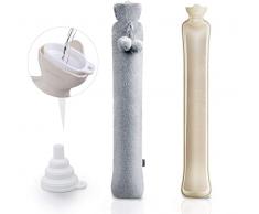 Borsa Acqua Calda Peluche lunga con Peluche Morbida 2L Boule Acqua Calda a Tubo Borsa Dellacqua Calda per Collo Spalla 73 x 12 cm in Gomma Premium (Borse Acqua Calda Grigio)