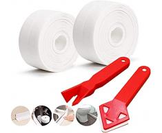 SnailGarden 2 Rotoli Nastro di Tenuta & 2 Raschiatori,Nastro Adesivo Sigillante Impermeabile per Bagno Doccia Toilette Cucina e Wall Sealing