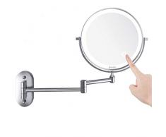 Auxmir Specchio Trucco con Ingrandimento 10X/1X, Specchio da Parete a 54 LED 3 Colori di Luce, Specchio Estensibile, Rotazione a 360°, Alimentato da Batterie Ricaricabile, per Bagno Hotel Spa