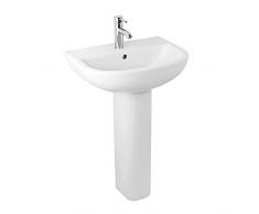 Inbagno Lavabo bagno con colonna, L 55x41 cm in ceramica bianca, fissaggi inclusi