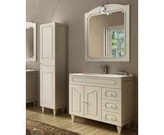 Mobile bagno a terra moderno Caravaggio effetto decapè, misura cm 90, con specchio e applique, lavabo e colonna