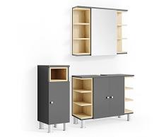 Vicco Mobili da bagno Set Aquis Antracite Specchio Lavandino Armadietto di base Armadietto a colonna