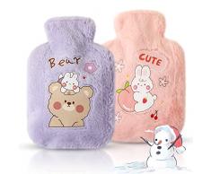 2 Pezzi Borsa dellAcqua Calda, 350ML Borsa Acqua Calda Peluche Bambini Bottiglia Acqua Calda con Custodia Peluche, per facilità Crampi E Dal Dolore Mantenere Calore (B)
