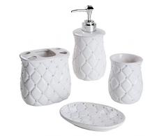 MONTEMAGGI Set da Bagno 4 Pezzi in Ceramica Classic Bianco Matellato. Include Dispenser, portaspazzolino, Bicchiere e portasapone