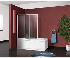 Box parete vasca doccia sopravasca cm.133/134,pannello pieghevole 3 ante