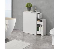 [en.casa] Armadietto Salvaspazio (AxLxP) 61 x 20 x 45 cm Mobile da Bagno con 2 Cassetti Laterali Mobile a Terra - Bianco